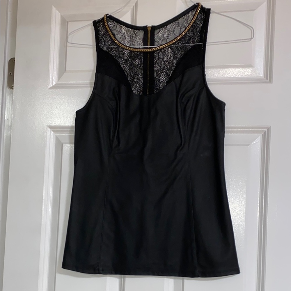 Black Lace and Gold Chain Detail Top